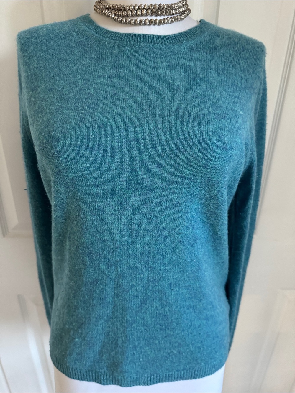 Tahari Teal Cashmere Crewneck Sweater